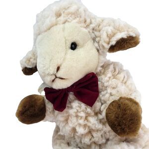 Mary Meyer Plush Lamb LAMBERT 16" Jointed Arms & Legs Sherpa Wool Red Bow Tie